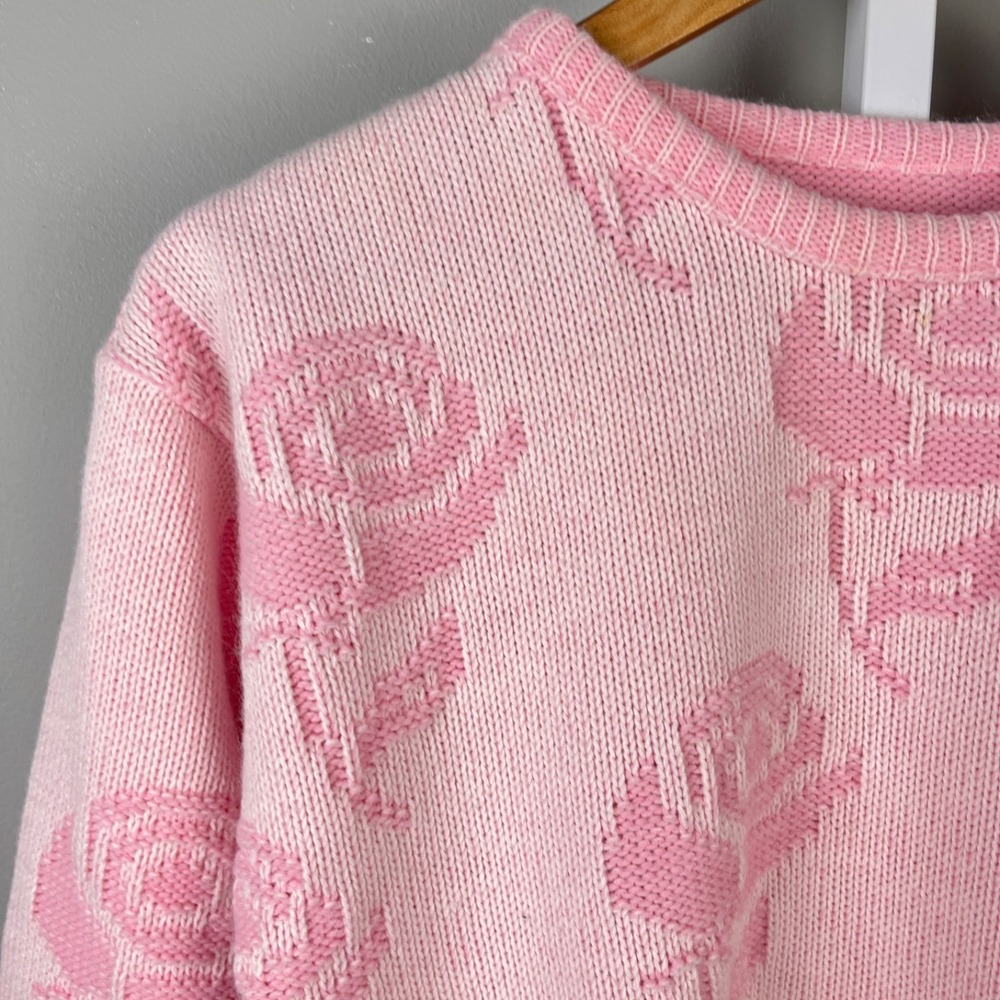 Vintage Pink Rose Floral Sweater Womens S?‎ Chunky Knit Acrylic Coquette